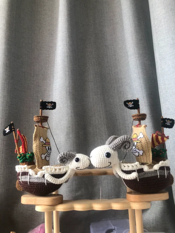 Handmade Crochet One Piece Keychain Handmade Knitting Merry Pirate Ship.