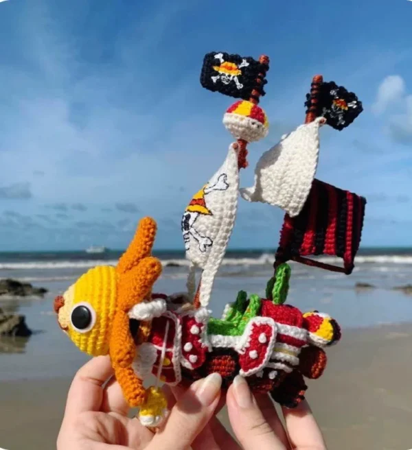 Handmade Crochet One Piece Thousand Sunny Decoration Doll.