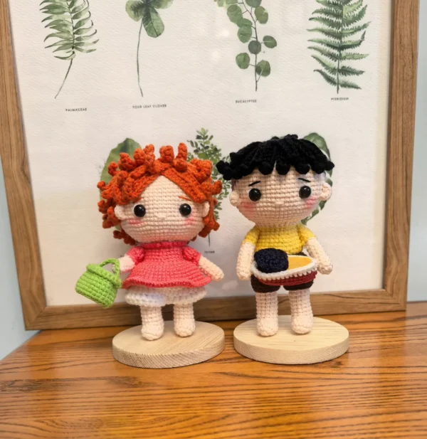 Ponyo and Sosuke crocheted doll finished product